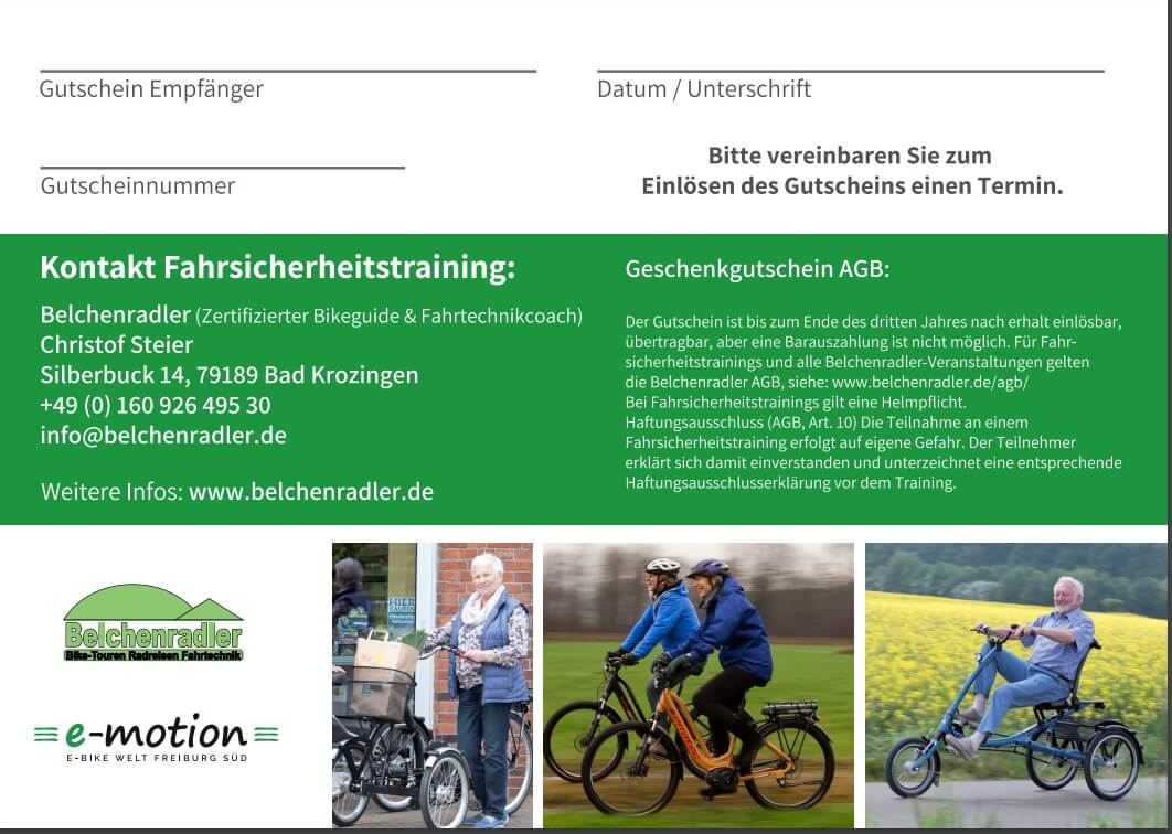 Gutscheinrückseite Gutschein für ein Fahrsicherheitstraining